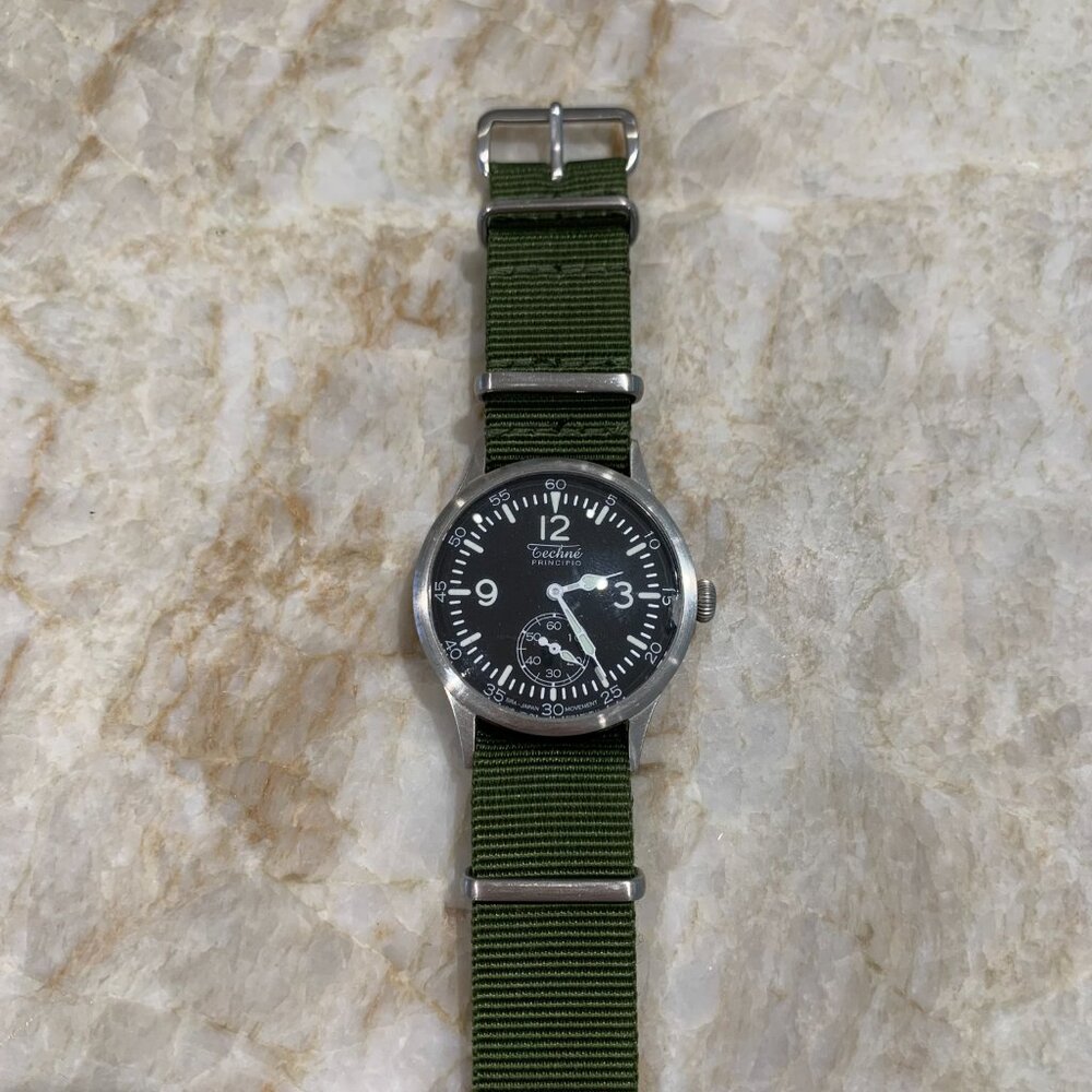 Techne Merlin 38mm Quartz Field Watch - Men's - Discontinued - Olive NATO